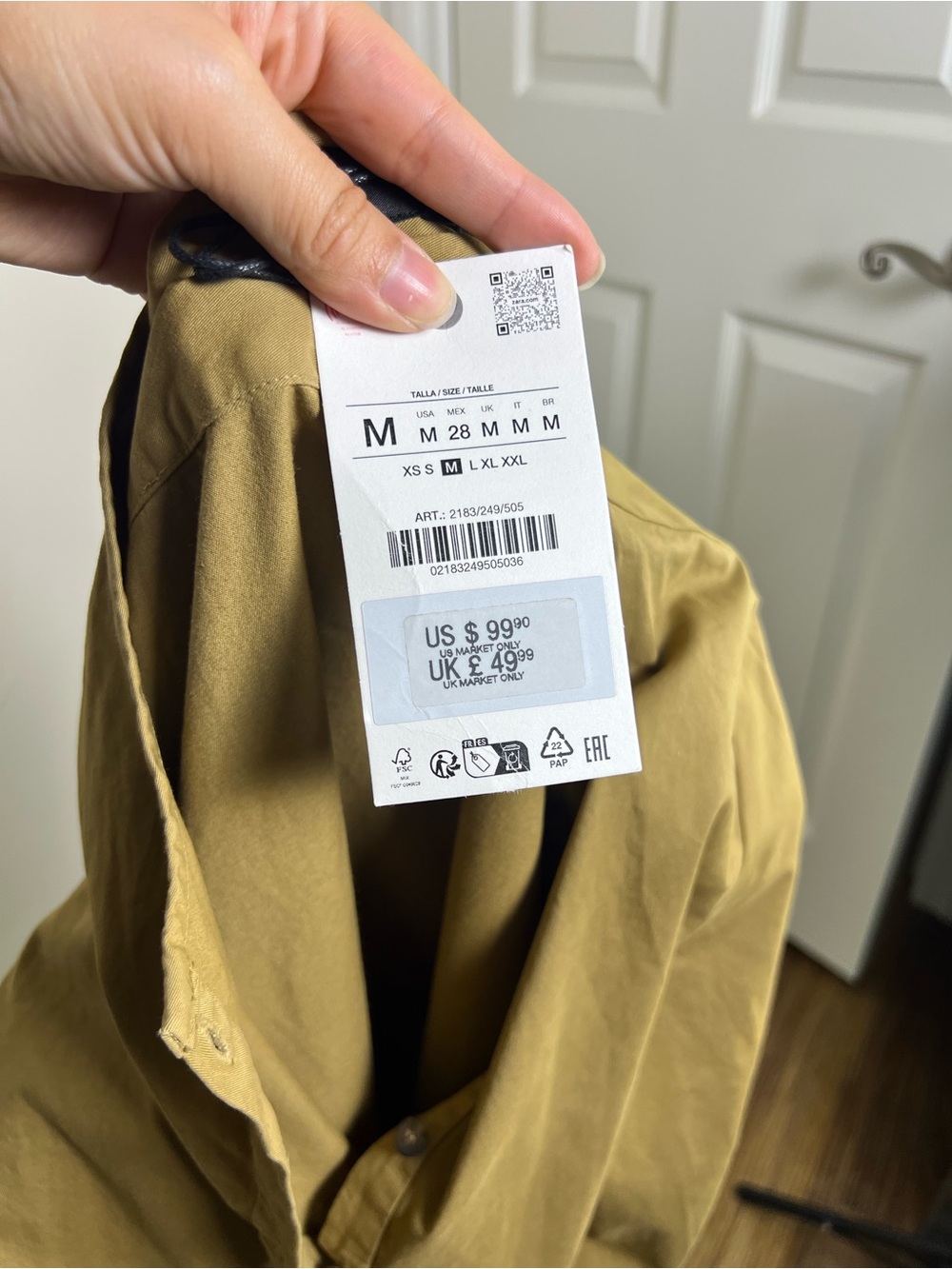 Zara Belted Midi Dress NWT Size M 96% Cotton Khaki Shirt Dress Boho Chic Pockets - Picture 11 of 13